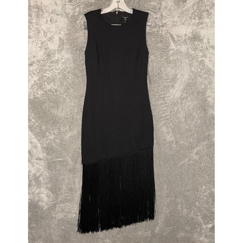 Express Women Little Black Dress Classic Sleeveless Sheath Fringe Maxi Dress S